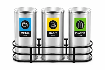 Üçlü Düz Kapak Paslanmaz Geri Dönüşüm Çöp Kovası (430 Kalite)