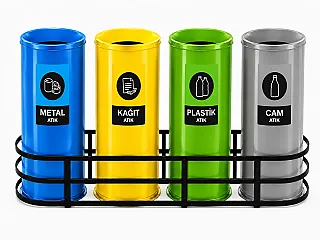 Boyalı Dörtlü Düz Kapak Geri Dönüşüm Çöp Kovası